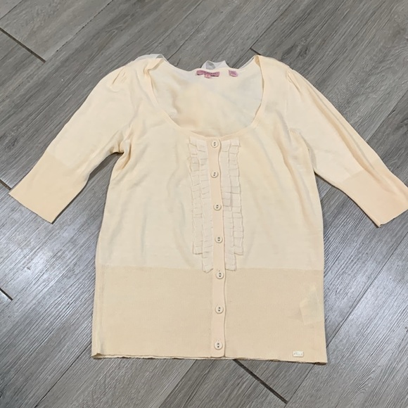 Ted Baker London 100% Silk Ruff Front Bow Back Cream Cardigan Sweater size S - Picture 9 of 15